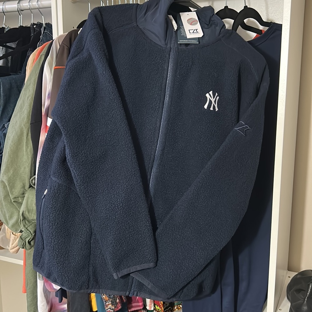 Womens New York Yankees Cutter & Buck Navy Cascade Sherpa Fleece Full-Zip Jacket